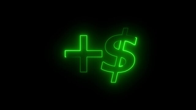 Neon dollar sing. dollar pluse , dollar income, growth dollar symbol icon animation
