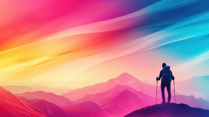 Fototapeta premium A man is standing on a mountain with a backpack