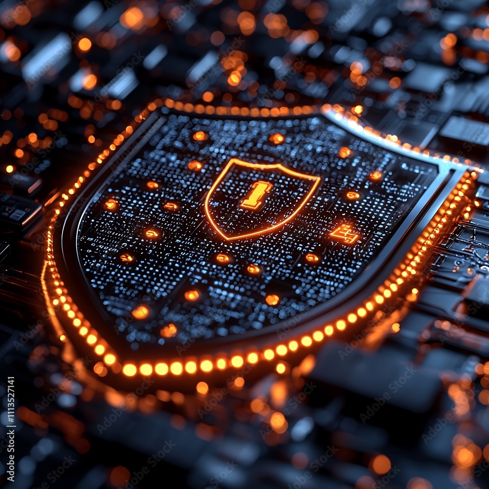 Poster glowing digital shield protecting data streams from cyber attacks in futuristic cybersecurity concep