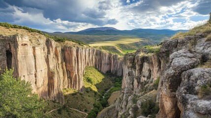 Unique canyon landscape with dramatic cliffs and winding trails, perfect for adventurous exploration