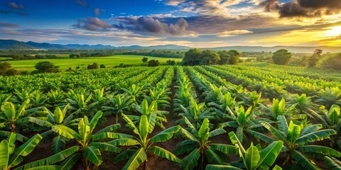 Lush Banana Farms Aerial 4K Open Sky Copy Space