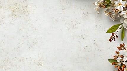 White Flowers and Green Leaves on a Textured Background