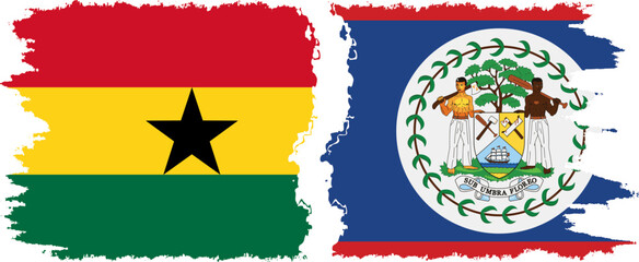 Belize and Ghana grunge flags connection, vector