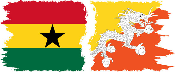 Bhutan and Ghana grunge flags connection, vector