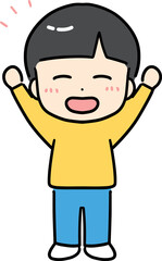 Obraz premium 万歳ポーズで喜ぶ男の子(全身・正面)