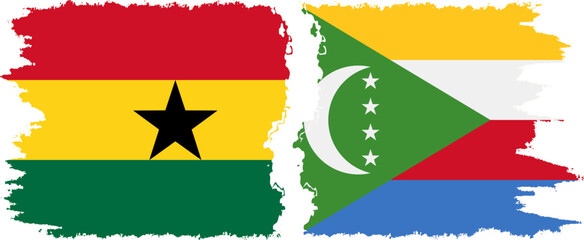 Comoros and Ghana grunge flags connection, vector