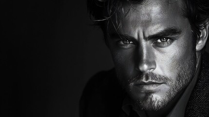 Dramatic Monochrome Portrait of Handsome Man with Classic Elegant Features