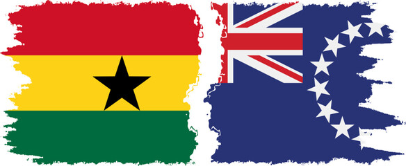 Cook Islands and Ghana grunge flags connection, vector