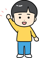 笑顔で片手を挙げる男の子のイラスト