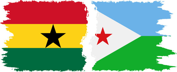 Djibouti and Ghana grunge flags connection, vector
