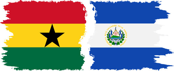 El Salvador and Ghana grunge flags connection, vector