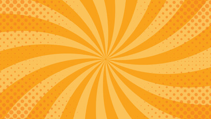 Orange-yellow comic sunburst effect background with halftone. Pop art comic-style vector background. Suitable for templates, sale banners, events, ads, web and pages