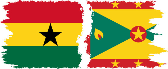 Grenada and Ghana grunge flags connection, vector