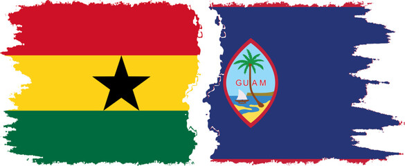 Guam and Ghana grunge flags connection, vector