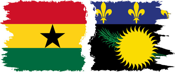 Guadeloupe and Ghana grunge flags connection, vector