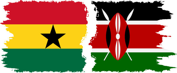 Kenya and Ghana grunge flags connection, vector