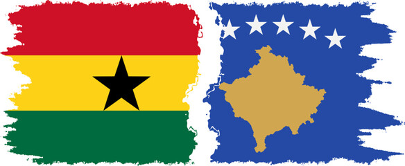 Kosovo and Ghana grunge flags connection, vector