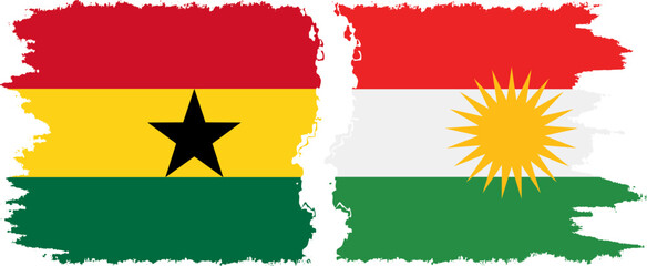 Kurdistan and Ghana grunge flags connection, vector