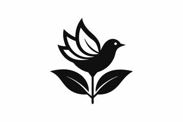 bird on a branch with flowers silhouette icon vector design on white background.