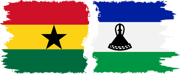 Lesotho and Ghana grunge flags connection, vector