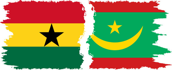 Mauritania and Ghana grunge flags connection, vector