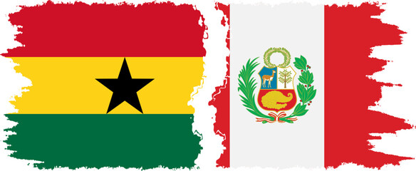 Peru and Ghana grunge flags connection, vector