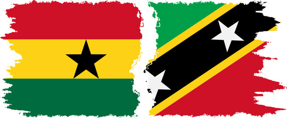 Saint Kitts and Nevis and Ghana grunge flags connection, vector