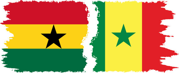 Senegal and Ghana grunge flags connection, vector