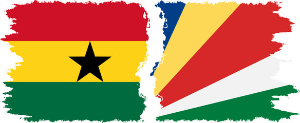 Seychelles and Ghana grunge flags connection, vector