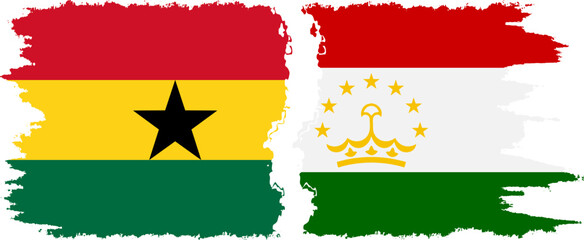 Tajikistan and Ghana grunge flags connection, vector
