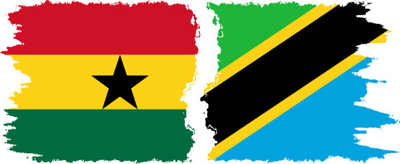 Tanzania and Ghana grunge flags connection, vector