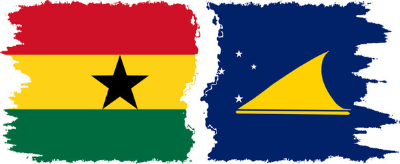 Tokelau and Ghana grunge flags connection, vector