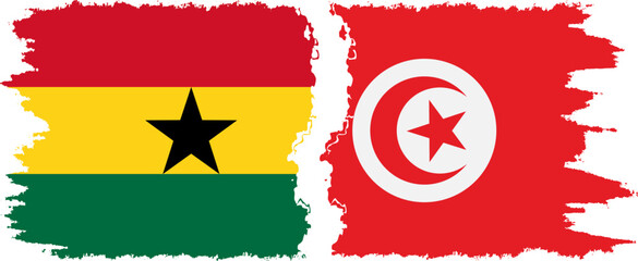 Tunisia and Ghana grunge flags connection, vector