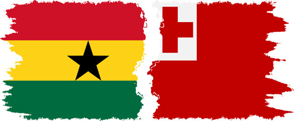 Tonga and Ghana grunge flags connection, vector