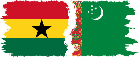 Turkmenistan and Ghana grunge flags connection, vector