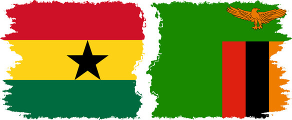 Zambia and Ghana grunge flags connection, vector