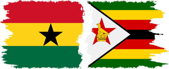 Zimbabwe and Ghana grunge flags connection, vector