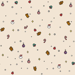 Christmas Seamless Patterns With Gingerbread men and ornaments 