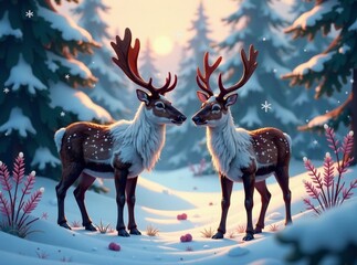 Pixel Art Reindeer Snowy Forest -  AI Photo