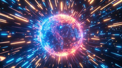 Naklejka premium Vibrant Energy Explosion with Radiant Colors and Light Trails