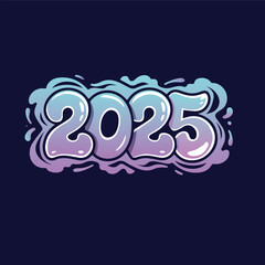 Happy new year 2025 typography art illustration