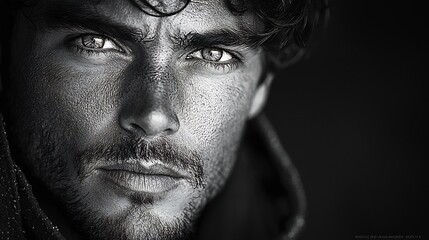 Captivating Monochrome Portrait of Handsome Man with Intense Expression