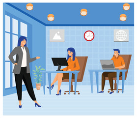 Modern Office Setting With Professionals Engaged in Work Collaborations. 