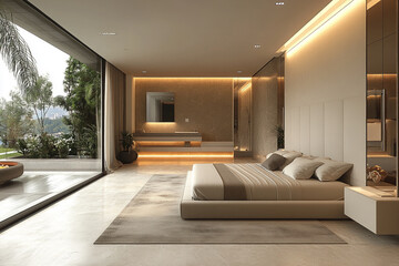Modern Bedroom Suite with Ensuite Bathroom and Outdoor View