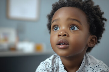 Portrait of a small inquisitive black boy. Generated by artificial intelligence