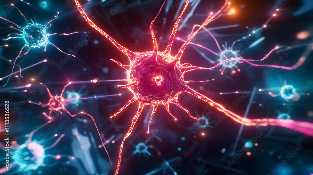 Poster neural activity exploration digital environment conceptual art abstract visualization close-up view 