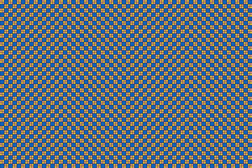 Geometric pattern of blue, pink, and yellow squares. Abstract background of pixel art style. Hand-drawn small square, lines, seamless patterns, vintage, and classic for fashion, and interior, textile.