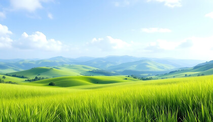 Fototapeta premium green field and mountains