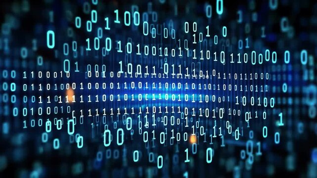 Abstract representation of binary code flowing across a digital landscape, showcasing technology and data concepts.