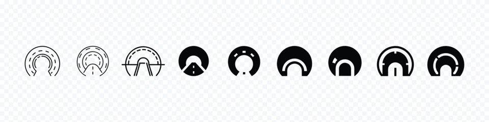 Tunnel signs multi series styles icons Set. Tunnel Road Icon, Road tunnel glyph icon, circle-tunnel-road icon set